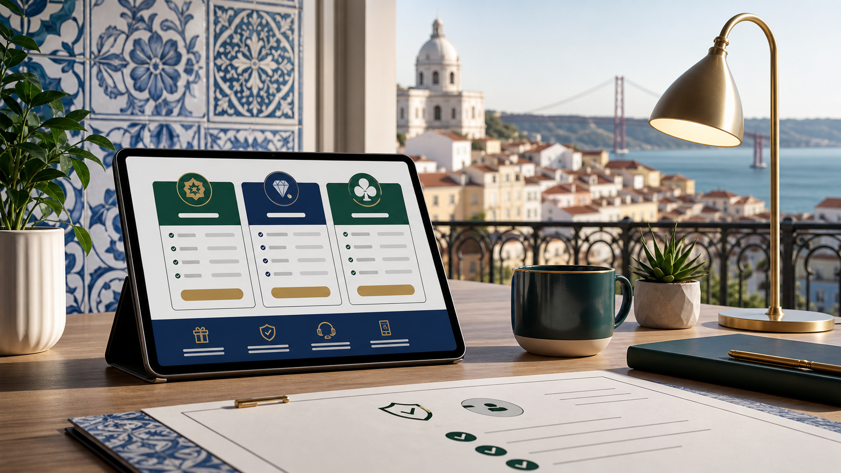 Mesa editorial com comparação de casinos online em Portugal